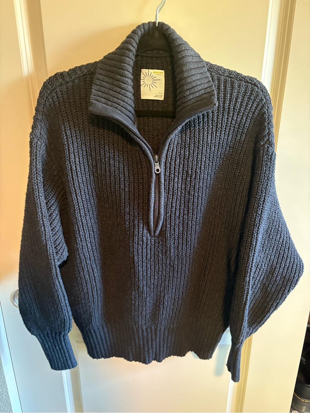 Aerie Offline Women's Black Ribbed Half-Zip Sweater
